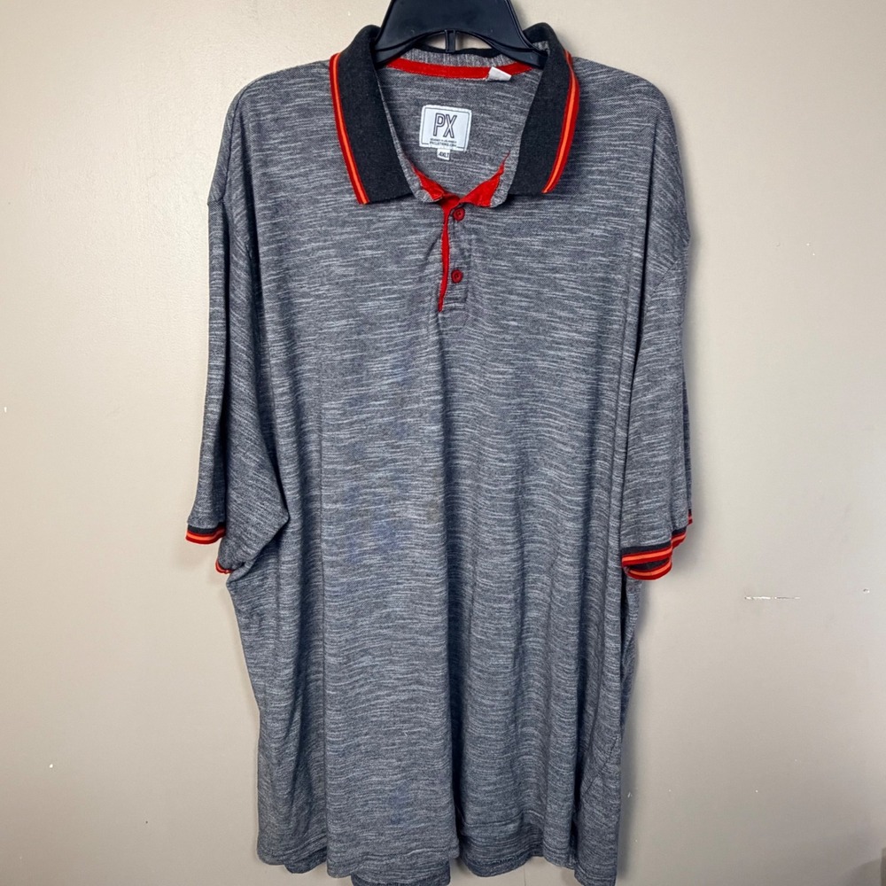 PX Clothing Mens Polo Shirt 4XLT Grey Space Dye Cotton Short Sleeve 7PP1023X